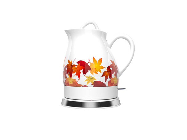 White ceramic electric kettle on stand 3d render on white backgr - Photo, Image