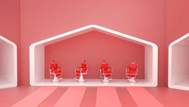 Elegante Vintage Barber Chair rojo y contemporáneo en tonos rojos y simple en el fondo de las paredes rojas y las ideas modernas - 3d rendering
 - Foto, Imagen