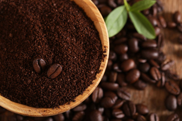 ground coffee and grains macro shot - Photo, Image