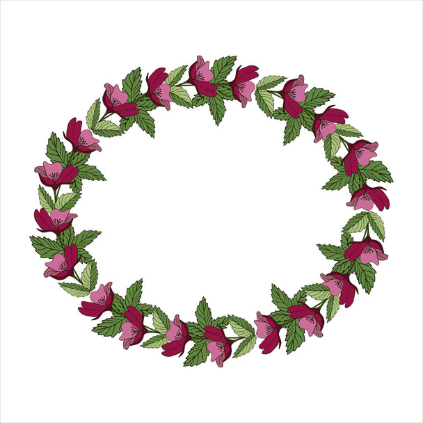 Isolated vector illustration. Abstract round floral decor or frame, a wreath of flowers. Vintage style - ベクター画像