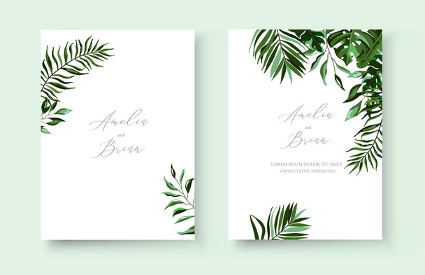 Ślub zieleni tropikalne egzotyczne kwiatowy minimalistyczne zaproszenie zapisać datę projektowania - Wektor, obraz