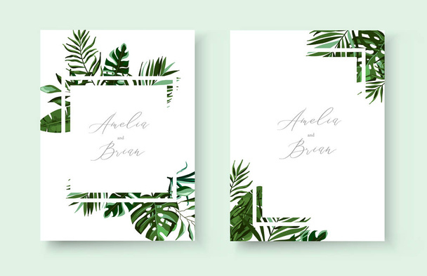 Ślub zieleni tropikalne egzotyczne kwiatowy zaproszenie karty zapisać projekt daty - Wektor, obraz