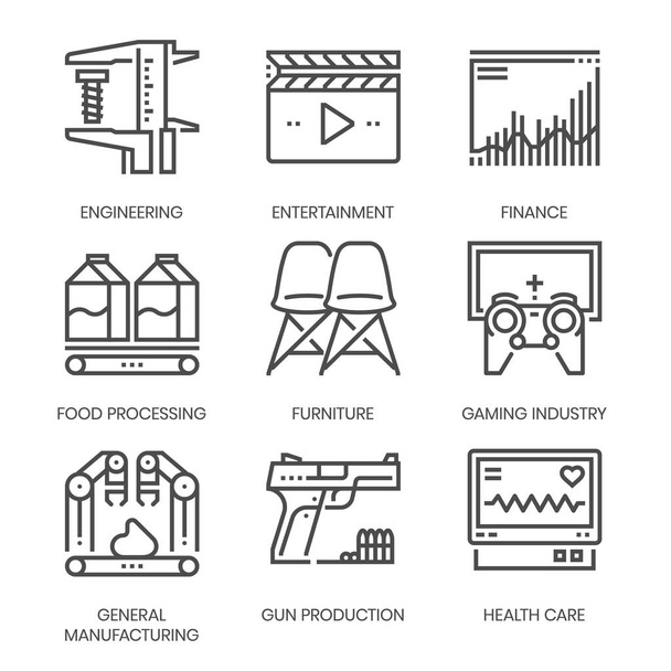 Industry related, square line vector icon set for applications and website development. The icon set is pixelperfect with 64x64 grid. Crafted with precision and eye for quality. - Vector, Image