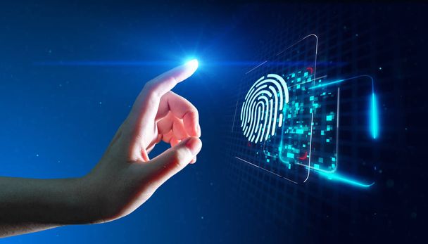 Skanowanie odcisków palców zapewnia dostęp do zabezpieczeń za pomocą danych biometrycznych identy - Zdjęcie, obraz