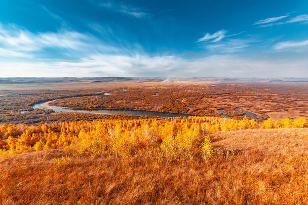 Fall Ergun wetlands in northern China, formerly known as root ri - Photo, Image
