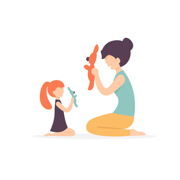 mother and daughter play with toy - Vector, Image