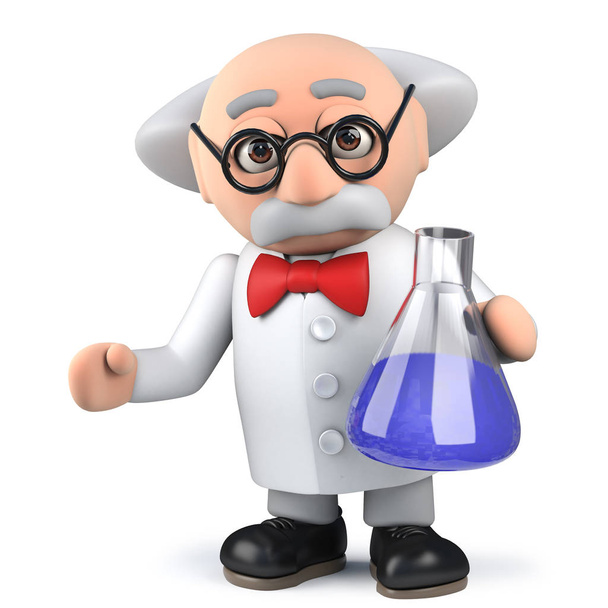 3d cientista realizando experimento de química em frasco de laboratório
 - Foto, Imagem