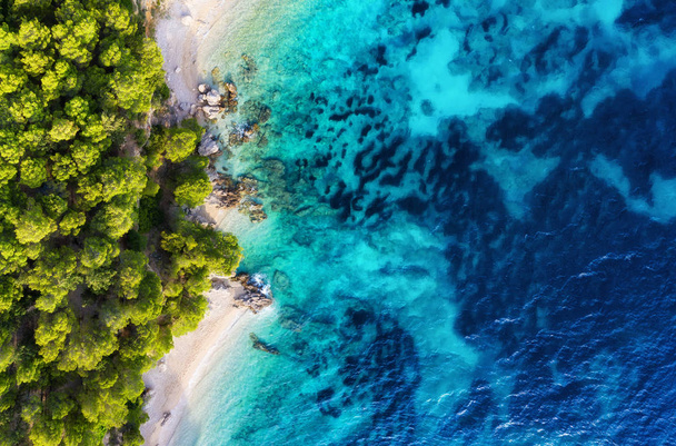 Croatia. Panoramic coast as a background from top view. Turquoise water background from top view. Summer seascape from air. Travel - image - Photo, Image