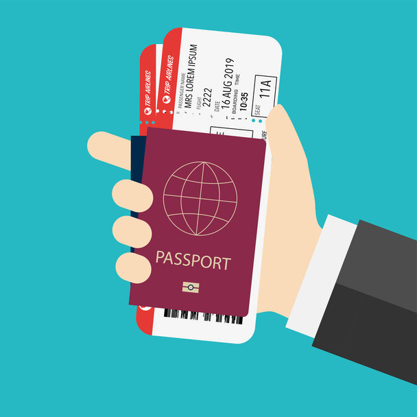 Reisepass mit Streikposten für den Einstieg in Flugzeug vorbereitet - Vektor, Bild
