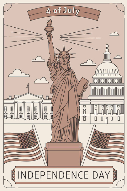 Feliz dia comemorativo. O vetor ilustrou o cartão de saudação com a estrela Casa Branca, o edifício do Congresso e a bandeira dos EUA. Feriado nacional americano. Ilustração vetorial plana com elemento isolado bege
 - Vetor, Imagem
