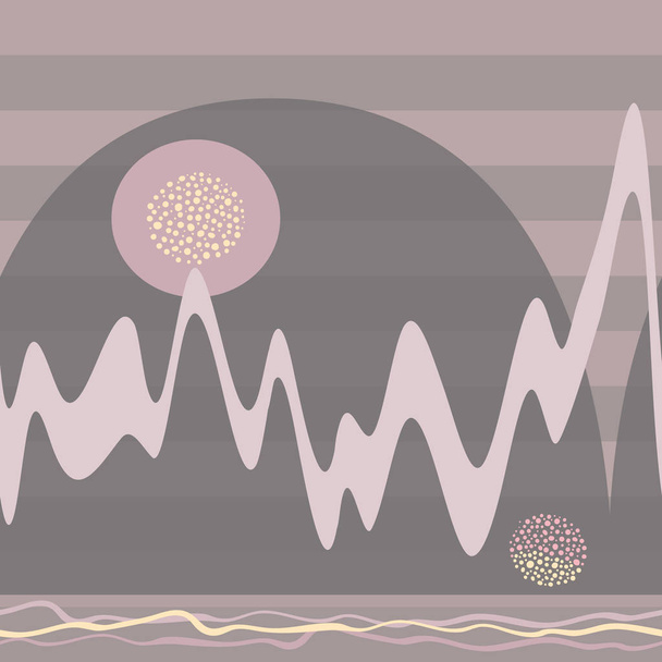 Alba astratta in stile scandi con montagne e onde in morbide tonalità rosa, marrone e giallo. Illustrazione vettoriale senza soluzione di continuità su sfondo a strisce. Ottimo per cancelleria, biglietti di auguri, inviti
 - Vettoriali, immagini