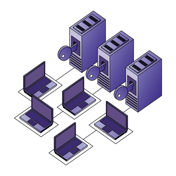 red de protección de seguridad del centro del servidor de base de datos
 - Vector, imagen