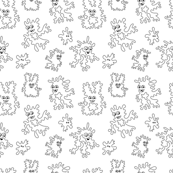 Cute cartoon monsters . Vector doodle Seamless pattern. Black and white - Вектор,изображение