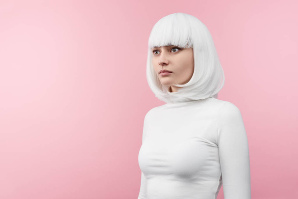 Futuristic female in white wig - Fotó, kép