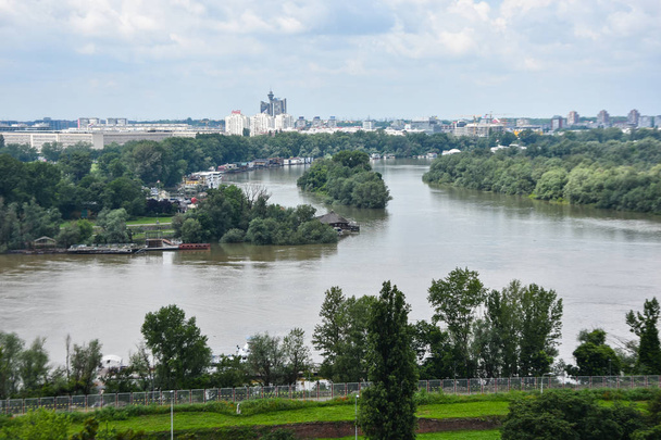 Confluência de dois rios principais. Danúbio e rio Sava
.  - Foto, Imagem
