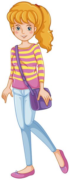 Egy lila slingbag divatos lány - Vektor, kép