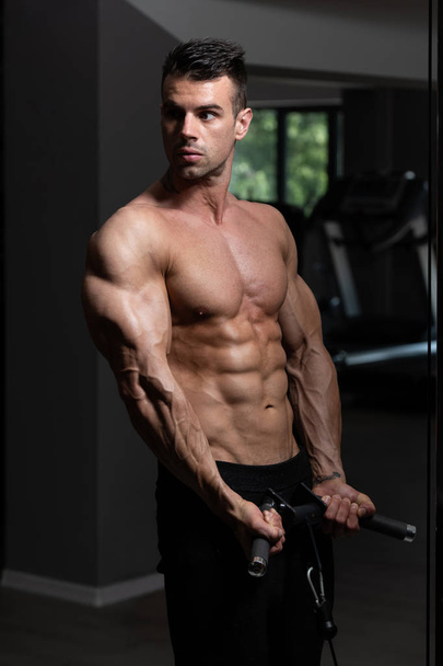 Bodybuilder Doing Heavy Weight Exercise For Biceps - Valokuva, kuva