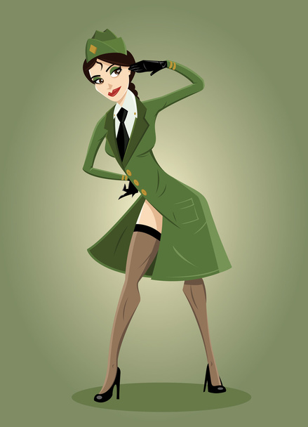 Army girl Pin-up illustration - Vector, Image