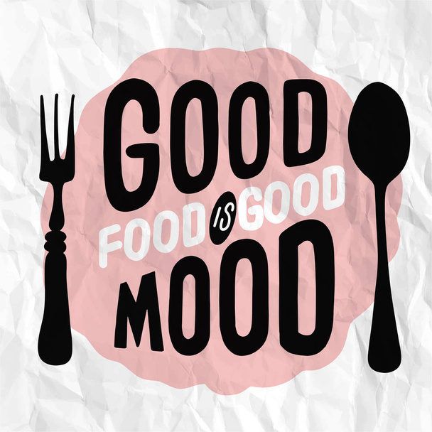 Food related typographic quote. Food old logo design. Vintage ki - Vector, Image