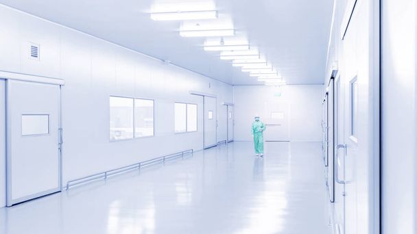 modern interior of laboratory with scientist in coverall uniform - Foto, Imagem