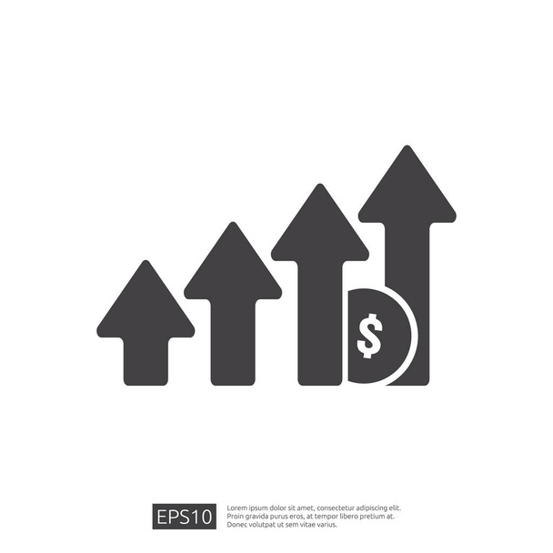 income salary dollar rate increase statistic. business profit growth margin revenue. Finance performance of return on investment ROI concept with arrow. cost sale icon flat style vector illustration - Vector, Image