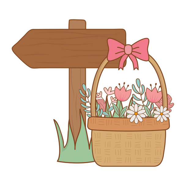 cute basket straw with flowers and arrow guide - Vector, Image