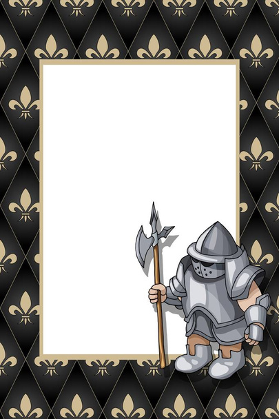 Rahmen mit dem Ritter mit Hecht auf mittelalterlichem Hintergrund - Vektor, Bild