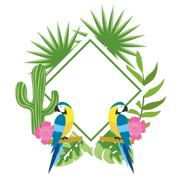 cute tropical parrots cartoon - Vector, Image