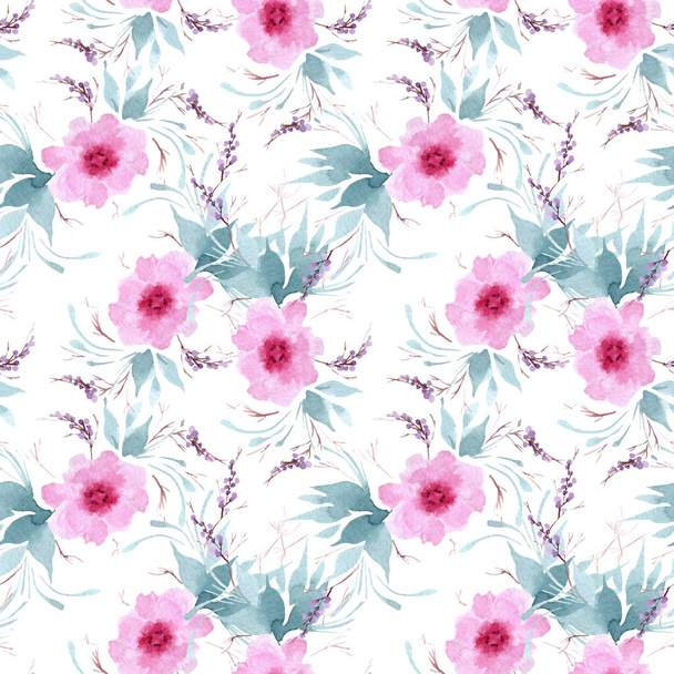 Peony floral botanical flowers. Watercolor background illustration set. Seamless background pattern. - Photo, Image