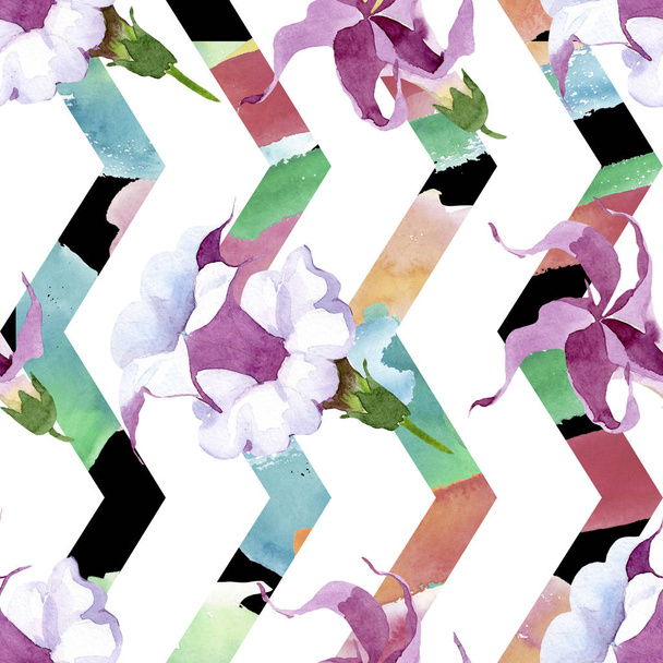 Brugmansia virágos botanikai virágok. Akvarell háttér illusztráció meg. Folytonos háttérmintázat. - Fotó, kép
