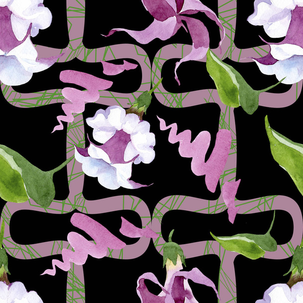 Brugmansia çiçek botanik çiçekleri. Suluboya arka plan illüstrasyon seti. Kesintisiz arka plan deseni. - Fotoğraf, Görsel