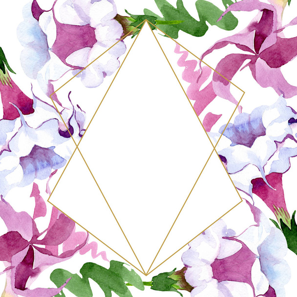 Brugmansia floral βοτανική λουλούδια. Σύνολο εικονογράφησης φόντου. Κορνίζα περίγραμμα στολίδι τετράγωνο. - Φωτογραφία, εικόνα