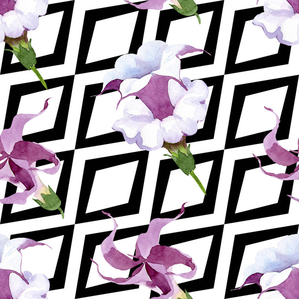 ブルグマンシアの花の植物の花。●水彩背景イラストセット。シームレスな背景パターン. - 写真・画像