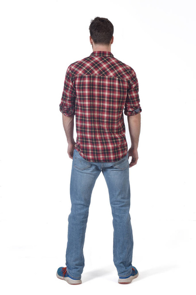 full portrait of a man with plaid shirt on white background - Photo, Image