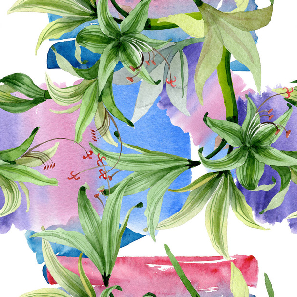 Amaryllis flores botânicas florais. Conjunto de ilustração de fundo aquarela. Padrão de fundo sem costura
. - Foto, Imagem