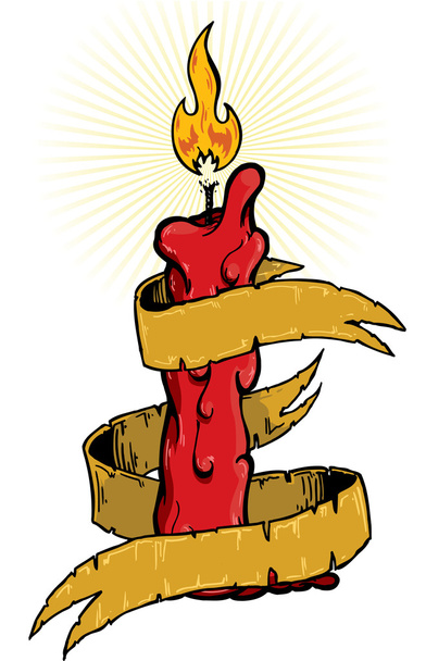 Burning Candle with banner tattoo style - Vector, Image