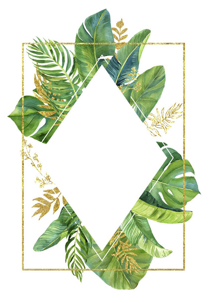 Frame with tropical flowers and leaves. Bright tropics! For wedding invitations, cards, save the date, banners, birthdays and other - Φωτογραφία, εικόνα