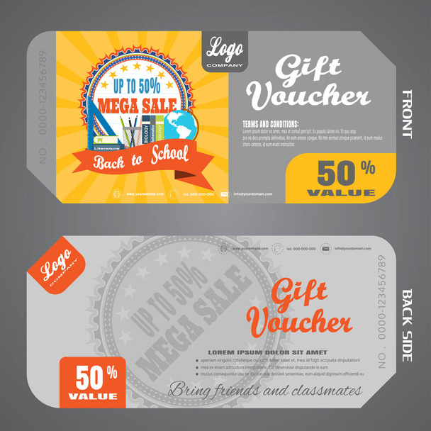 Blank of back to school gift voucher vector illustration to increase sales against the background of the poster back to school sale. - Vector, Image