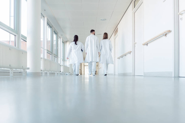 Three doctors walking down a corridor in hospital - Photo, Image