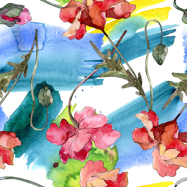 Poppy floral botanical flower. Watercolor background illustration set. Seamless background pattern. - Zdjęcie, obraz