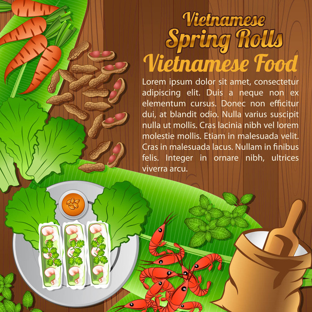 Elintarvikkeiden ainesosat asetettu banneri puinen tausta, Vietnam
 - Vektori, kuva