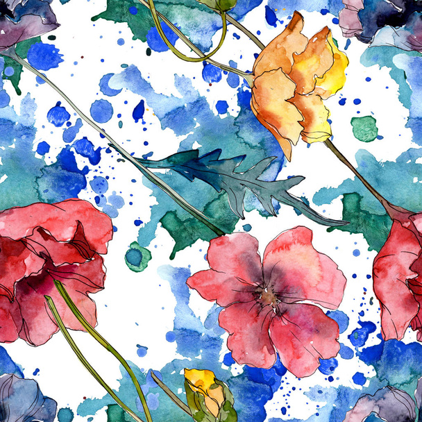 Poppy floral botanical flower. Wild spring leaf wildflower. Watercolor illustration set. Watercolour drawing fashion aquarelle. Seamless background pattern. Fabric wallpaper print texture. - Foto, Bild