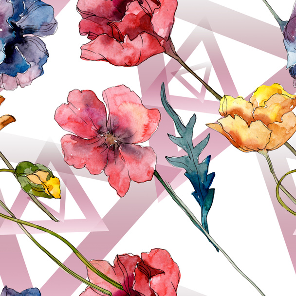 Poppy floral botanical flower. Wild spring leaf wildflower. Watercolor illustration set. Watercolour drawing fashion aquarelle. Seamless background pattern. Fabric wallpaper print texture. - Foto, immagini