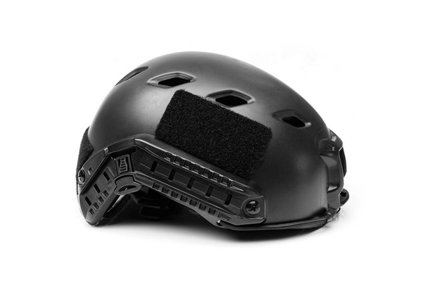 Black soldier helmet isolated on whhite background                             - Foto, imagen