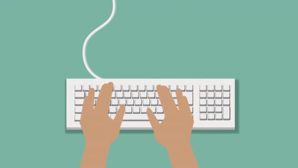flache Hände tippen auf weißer Tastatur mit Kabel und pastellfarbenem Hintergrund motion.type Tastatur zur Eingabe von Daten. Arbeiten mit Computerkonzept - Filmmaterial, Video