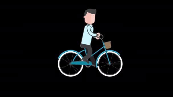 漫画の男は、アルファチャンネルで自転車ループアニメーションに乗ります。自転車付きキャラクターデザイン - 映像、動画