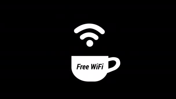 Cup of coffee pop up icon with free wi-fi sign animation alpha channel.Free wifi for coffee shop. - Footage, Video
