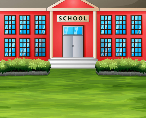 Cartoon egy iskolaház, zöld gyep - Vektor, kép