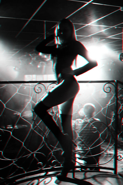 silhouette of a girl dancer go-go dancing posing in a nightclub - Foto, Imagem