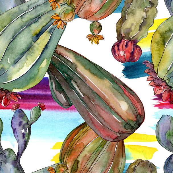 Cactus floral botanical flowers. Wild spring leaf wildflower. Watercolor illustration set. Watercolour drawing fashion aquarelle. Seamless background pattern. Fabric wallpaper print texture. - Foto, Bild